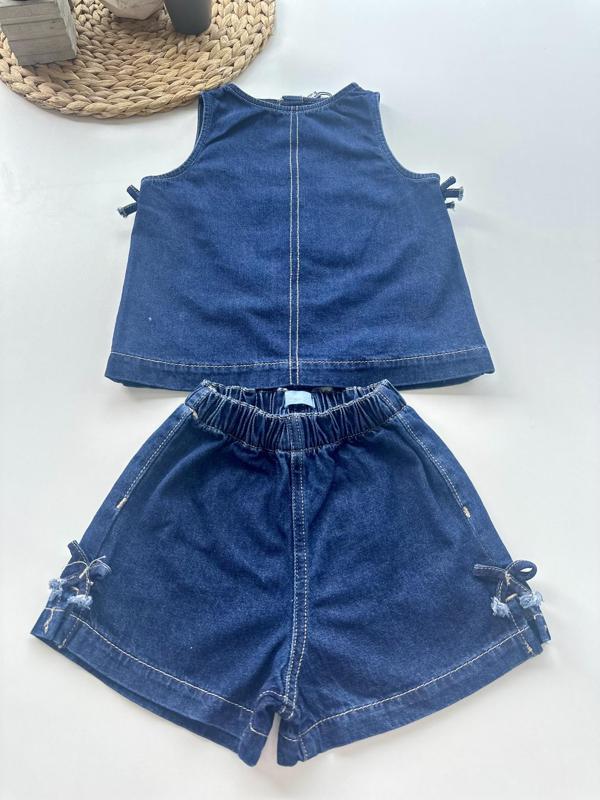 Kız Çocuk Kolsuz Denim Takım – Lacivert - Image 1
