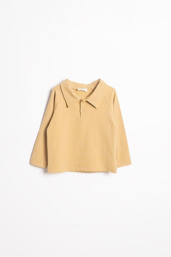 Polo Yaka Uzun Kollu Tişört – Hardal Sarı - Image 1