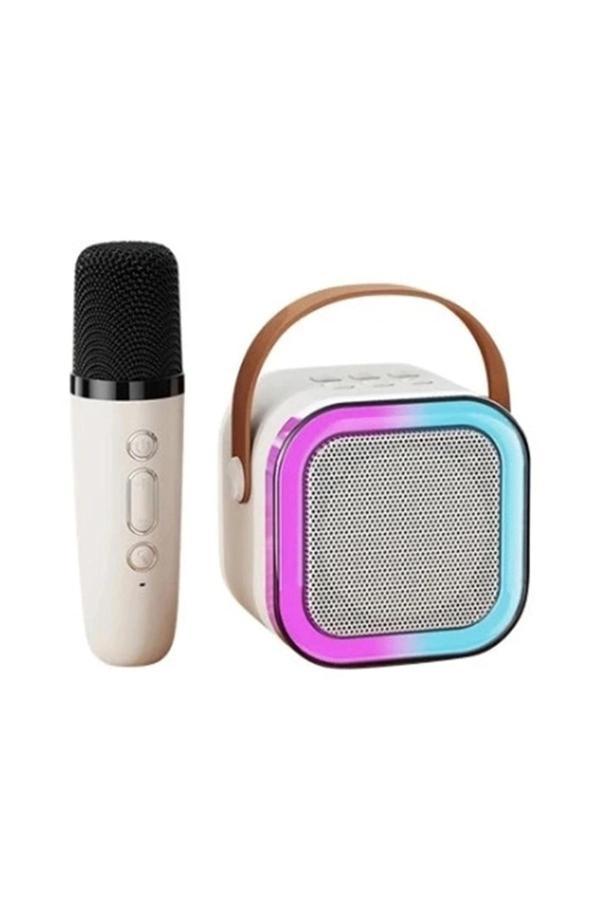 Karaoke Kablosuz Hoparlör Mikrofonlu Rgb Işıklı Bluetooth Speaker Tf Kart/usb Beyaz - Image 1