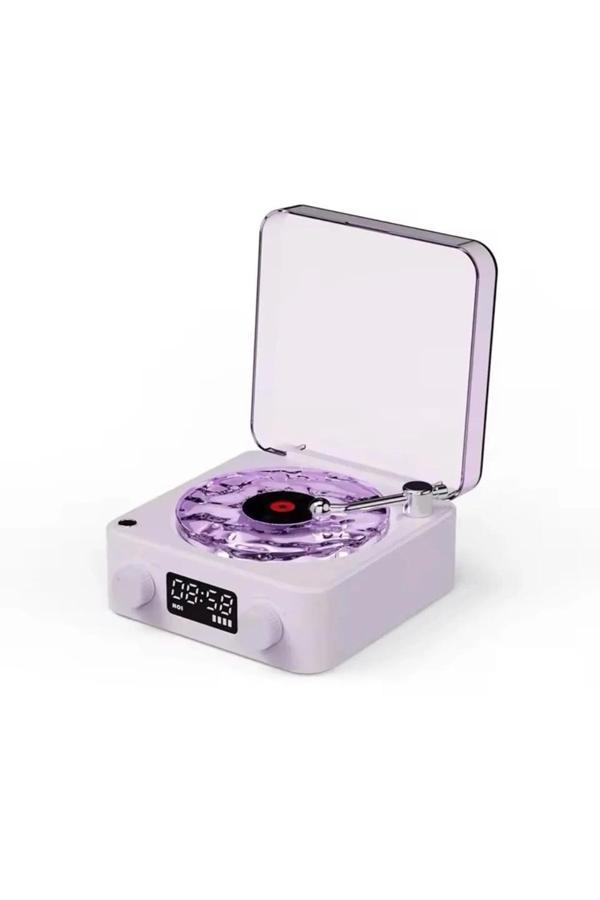 Waves Nostalji Plak Görünümlü Bluetooth Hoparlör 3d Ses Dalgası Retro Müzik Plak Mor - Image 1