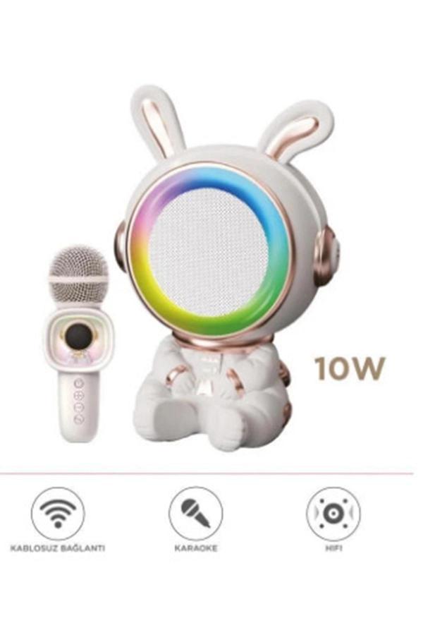 Taşınabilir Rgb Işılı Sevimli Figürlü Mikrofonlu Karaoke Bluetooth Hoparlör Krem - Image 1