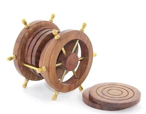 Pirinç Dümenli Ahşap Bardak Altı W720 - Image 1