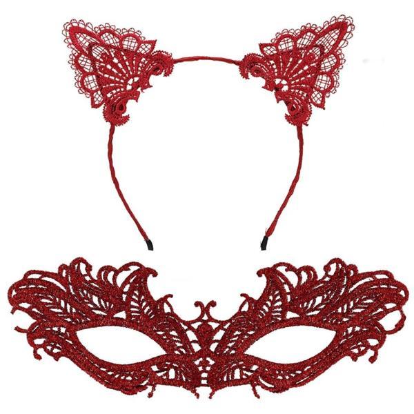 Nessiworld Şık Kırmızı Dantel Maske ve Taç Seti 5 No – Maskeli Balo & Özel Etkinlikler - Image 1
