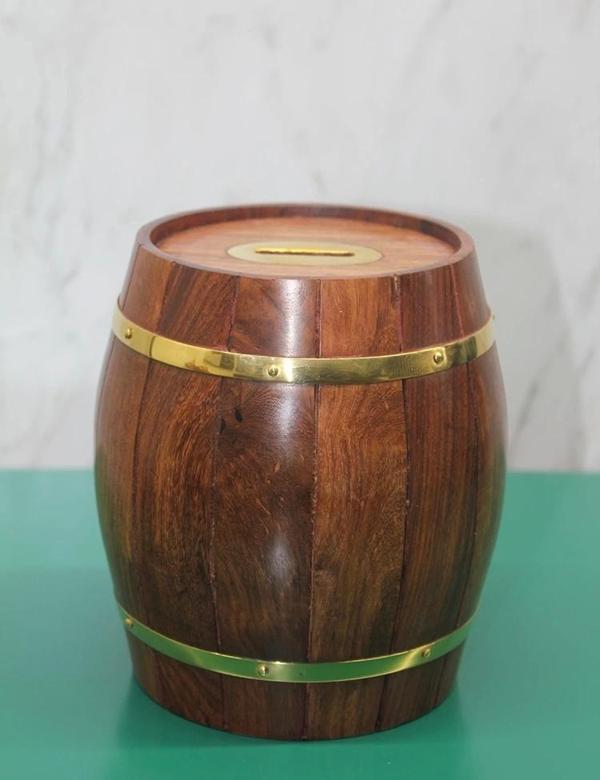 Pirinç Ahşap Fıçı Kumbara 1996 - Image 1