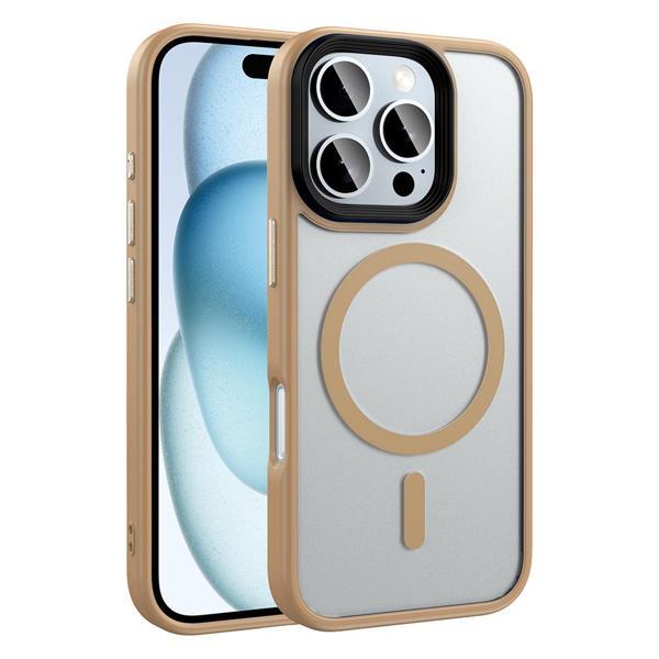 iPhone 16 Pro Max Kılıf Mat Arka Yüzey Wireless Şarj Özellikli Flet M-safe Kılıf Desert Titanyum - Image 1