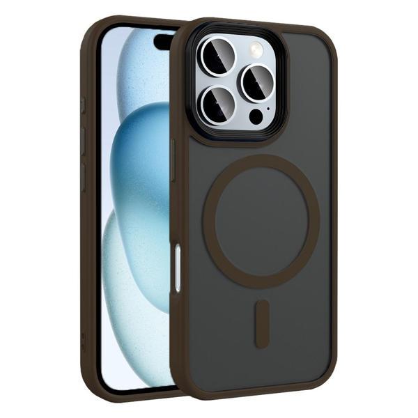 iPhone 16 Pro Kılıf Mat Arka Yüzey Wireless Şarj Özellikli Flet M-safe Kılıf Rose Brown - Image 1
