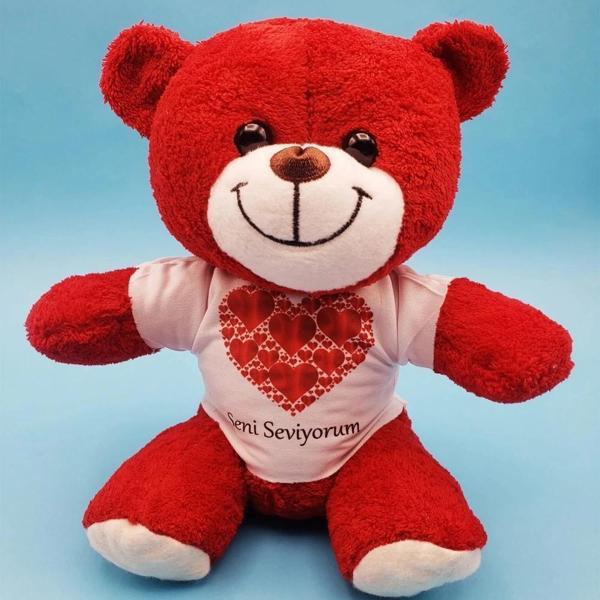 Kalpli Seni Seviyorum Tişörtlü Kırmızı Ayıcık - Image 1