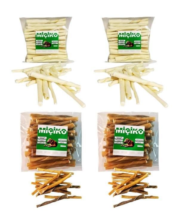 4 x 50Li Naturel ve Beyaz Burgu Ödül Çubuğu ve Çiğneme Kemiği 8-10Cm - Image 1