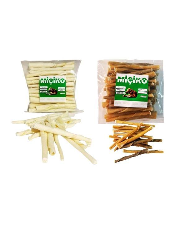 2 x 50Li Sütlü ve Naturel Burgu Ödül Çubuğu ve Çiğneme Kemiği 8-10Cm - Image 1