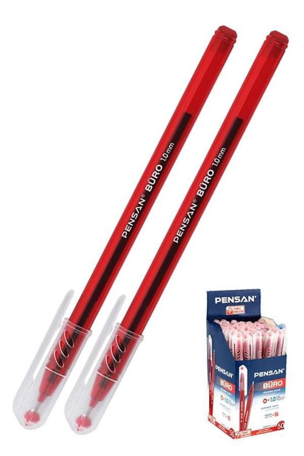 Kırmızı Tükenmez Kalem 1.0mm 2 Adet Pensan Büro Tipi Ballpoint Büro Plastik Kapaklı Tükenmez Kalem - Image 1