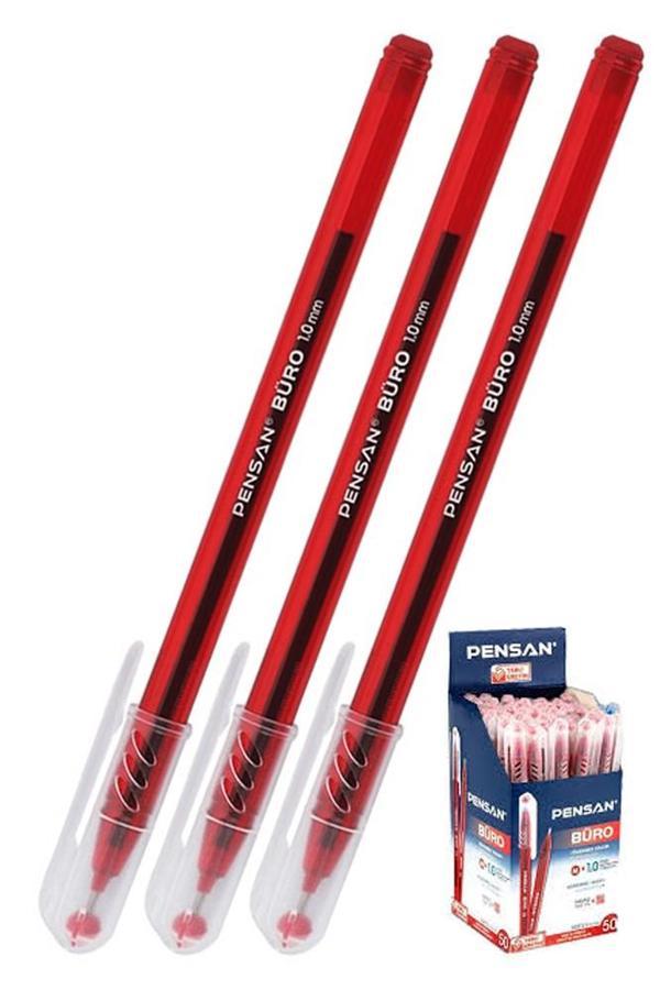 Kırmızı Tükenmez Kalem 1.0mm 3 Adet Pensan Büro Tipi Ballpoint Büro Plastik Kapaklı Tükenmez Kalem - Image 1