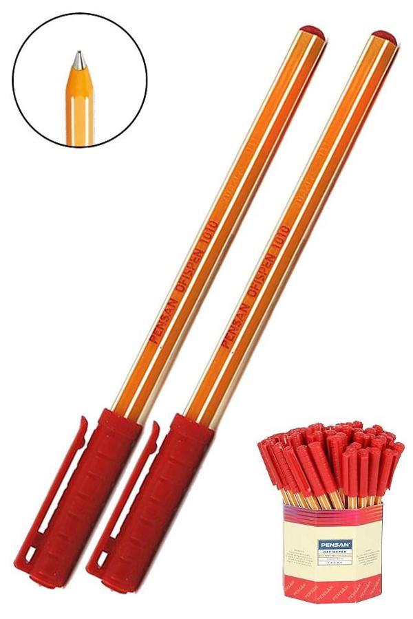 Kırmızı Tükenmez Kalem 1010 1.0mm 2 Adet Pensan Büro Ofispen Büro Plastik Kapaklı Tükenmez Kalem  - Image 1