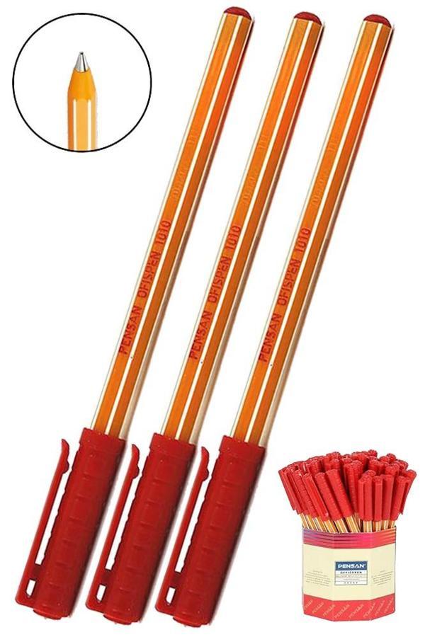 Kırmızı Tükenmez Kalem 1010 1.0mm 3 Adet Pensan Büro Ofispen Büro Plastik Kapaklı Tükenmez Kalem  - Image 1