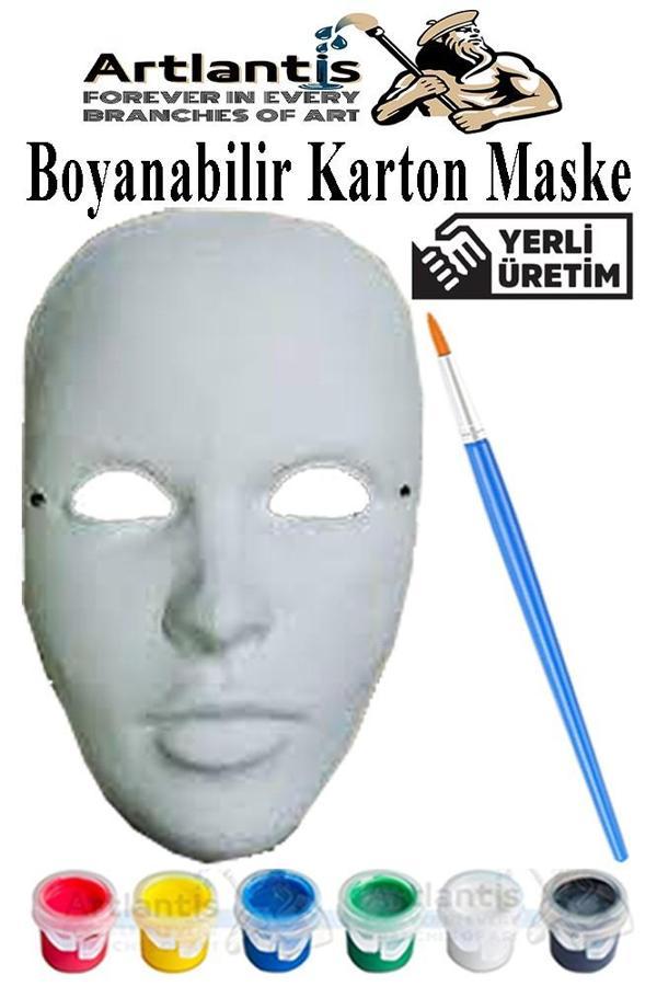 Maske Boyama 1 Paket Boyanabilir Karton Maske Lastikli İnsan Yüzü Suratı Yerli Üretim Fırça Akrilik Boya 6 Renk - Image 1