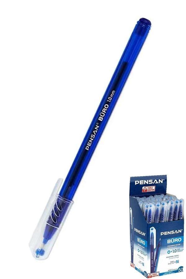 Mavi Tükenmez Kalem 1.0mm 1 Adet Pensan Büro Tipi Ballpoint Büro Plastik Kapaklı Tükenmez Kalem  - Image 1