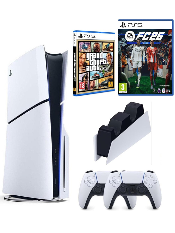 Sony Playstation 5 Slim +2.kol Dualsense +Şarj istasyonu +PS5 FC26 + GTA V ( İthalatçı Garantili) - Image 1
