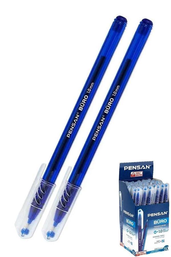 Mavi Tükenmez Kalem 1.0mm 2 Adet Pensan Büro Tipi Ballpoint Büro Plastik Kapaklı Tükenmez Kalem  - Image 1
