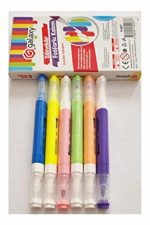 Silinebilir Fosforlu Kalem 6 Renk 1 Paket Galaxy Silinebilir İşaretleme Kalemi Çift Başlı Pürüzsüz Yazma Silme Fixpoint - Image 1