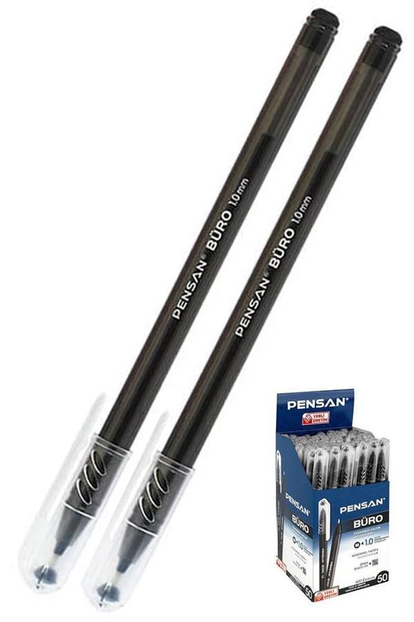 Siyah Tükenmez Kalem 1.0mm 2 Adet Pensan Büro Tipi Ballpoint Büro Plastik Kapaklı Tükenmez Kalem  - Image 1