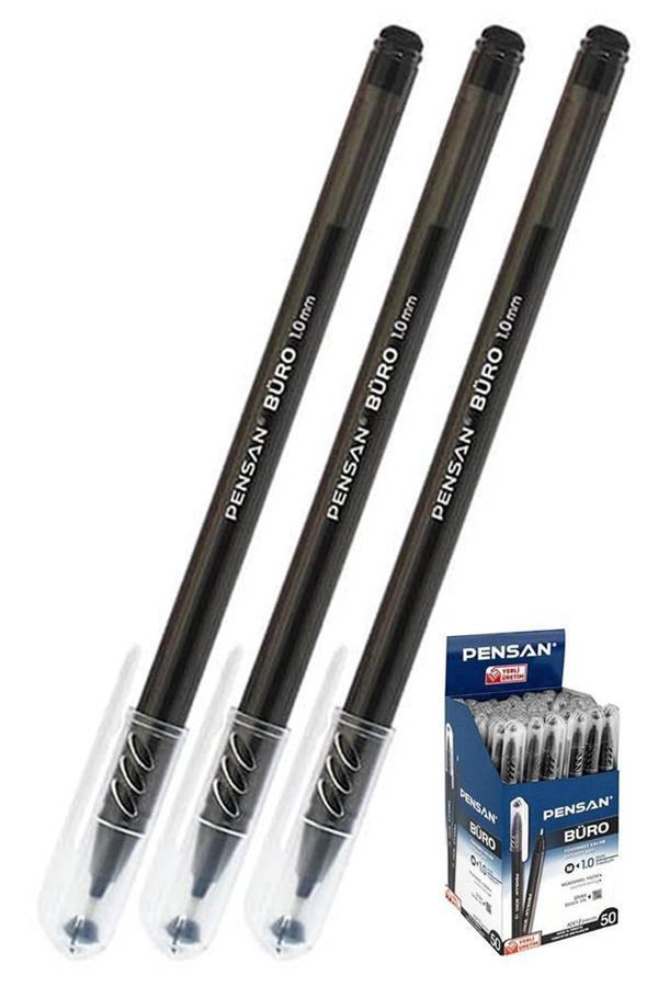 Siyah Tükenmez Kalem 1.0mm 3 Adet Pensan Büro Tipi Ballpoint Büro Plastik Kapaklı Tükenmez Kalem  - Image 1