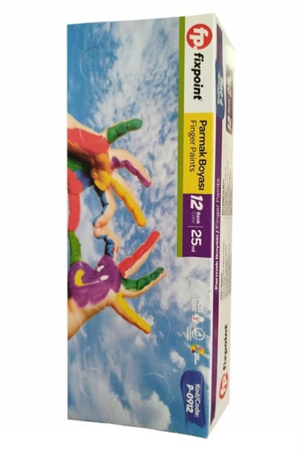 Parmak Boya 12 Renk 1 Adet Fixpoint 25 ml 12 li Parmak Boya Resim Dersi Su Bazlı Resim Okul Öncesi Kreş Anasınıfı - Image 1