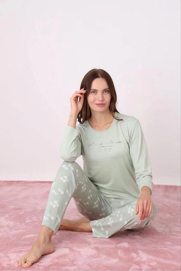 Pijamoni Kadın Milan Bisiklet Yaka Uzun Kol İnce Pijama Takımı 7600/33 - 1 Adet - Image 1