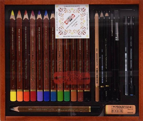 Supertrend TrioAquarelle Kalın Aquarel Boya ve Eskiz Seti 21 Parça Ahşap Kutulu - Image 1