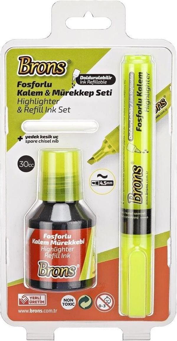 Supertrend Fosforlu Kalem Seti Sarı (Kalem + Mürekkep + Yedek Uç) - Image 1