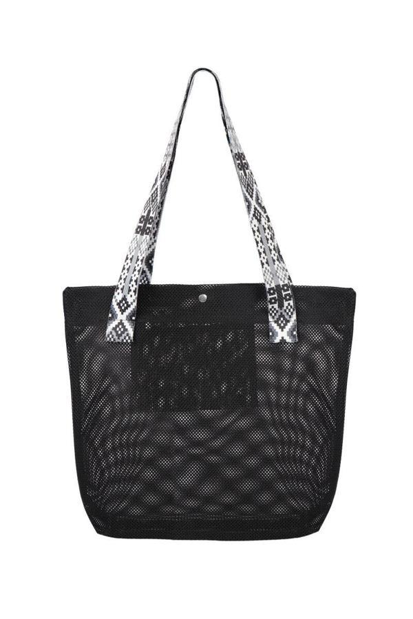 Supertrend File Kadın Plaj Çantası / Günlük El Ve Omuz Çantası 44x37 cm. SİYAH (Ekose Sap) - Image 1