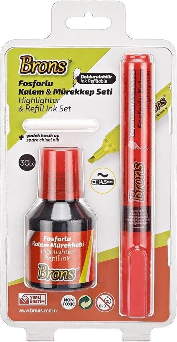Supertrend Fosforlu Kalem Seti Kırmızı (Kalem + Mürekkep + Yedek Uç) - Image 1