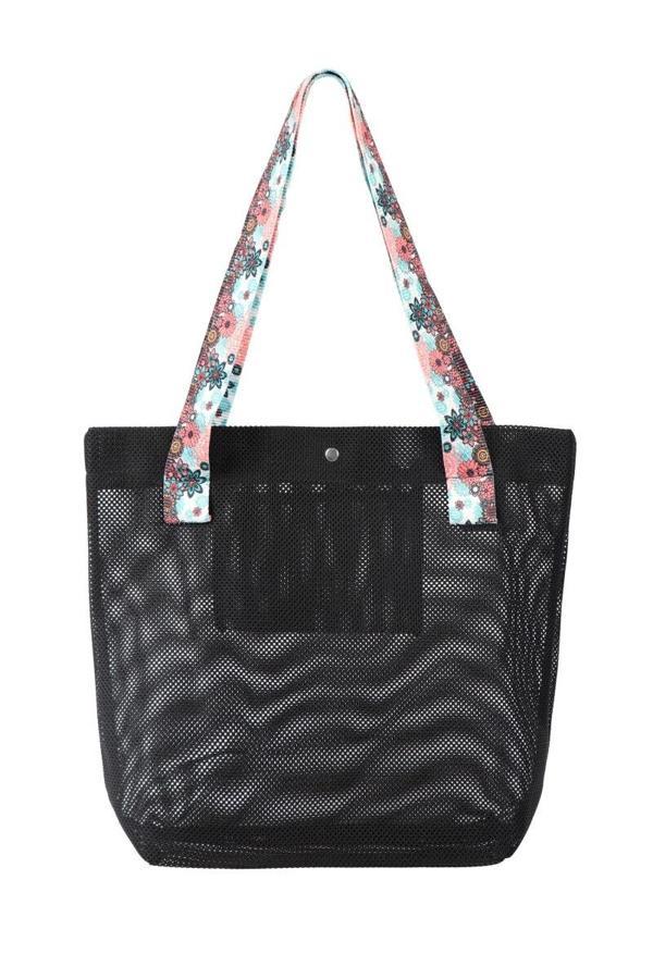 Supertrend File Kadın Plaj Çantası / Günlük El Ve Omuz Çantası 44x37 cm. SİYAH (Desenli Sap) - Image 1