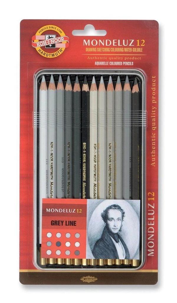 Supertrend Mondeluz Aquarell Boya Kalemi Seti 12 Renk Metal Kutu GRİ TONLAR - Image 1