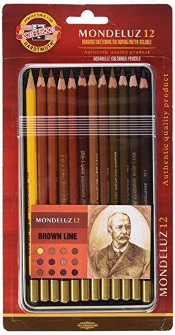Supertrend Mondeluz Aquarell Boya Kalemi Seti 12 Renk Metal Kutu KAHVERENGİ TONLAR - Image 1