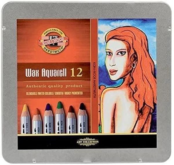 Supertrend Wax Aquarell Balmumu Kalın Boya Kalemi Seti 12 Renk Metal Kutu - Image 1