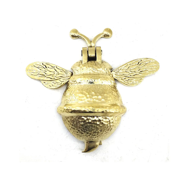 Antika Tarz Dekoratif Pirinç Arı Kapı Tokmağı, Taktak - Büyük, 163x150mm, Sarı - Image 1