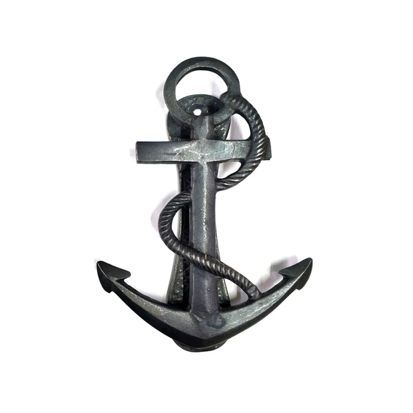 Antika Tarz Dekoratif Pirinç Halatlı, Çapa, Denizci, Gemici Kapı Tokmağı, Taktak - 170x60mm, Oksit - Image 1