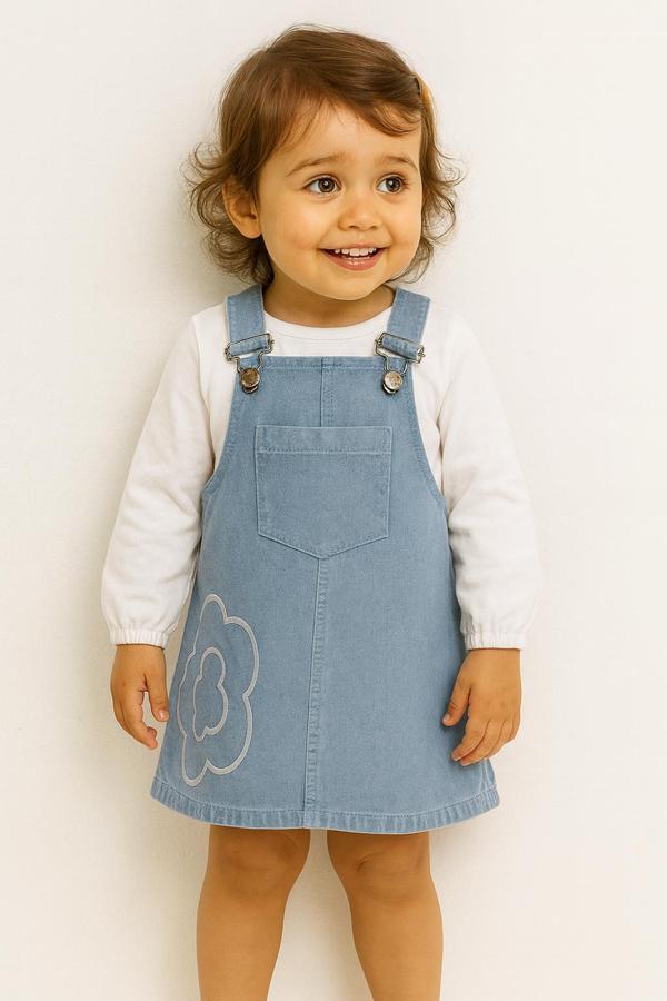 Kız Bebek Uzun Kollu Tişört ve Kot Elbise Takımı 0344 b - Image 1