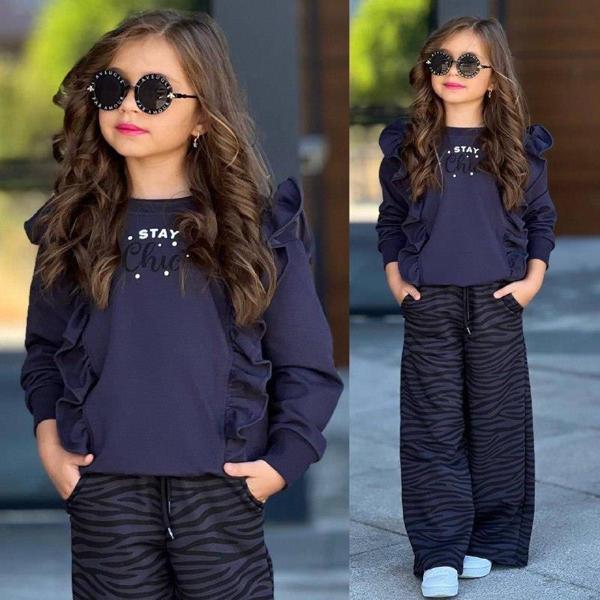 Kız Çocuk Zebra Desenli 2'li Alt Üst Takım 6411f - Image 1