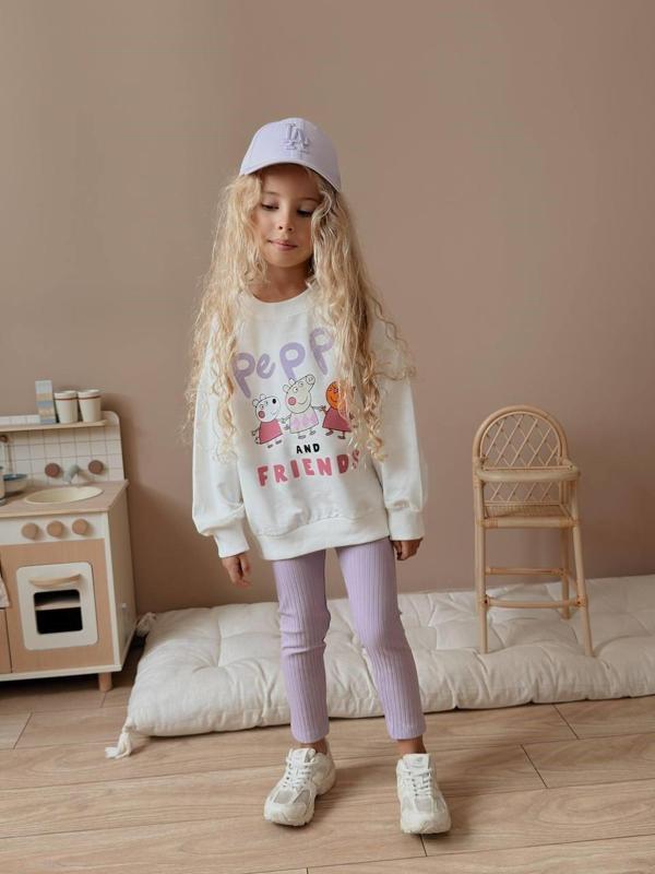 Kız Çocuk Peppa Pig Baskılı Kız Çocuk Sweatshirt - Tayt  Takım 4057L - Image 1