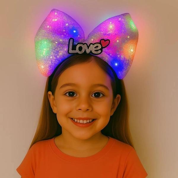 Led Işıklı Love Yazılı Mor Fiyonk Taç – Kız Çocuk Parti Tacı - Image 1