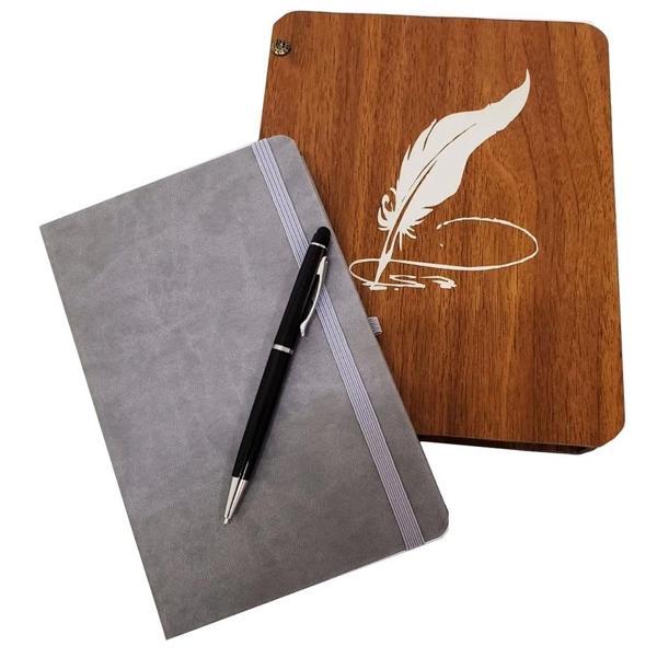 Hediyelik Metal Kalem Ve Çizgili Deri Defter - Image 1