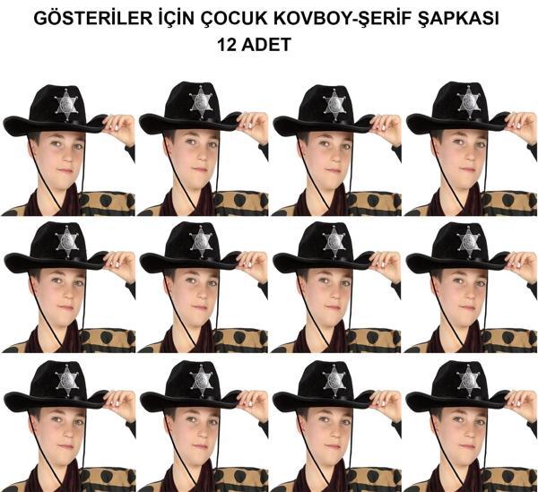Kovboy Şerif Şapkası Siyah 12 Adet - Kostüm, Parti Ve Gösteri Şapkası - Image 1