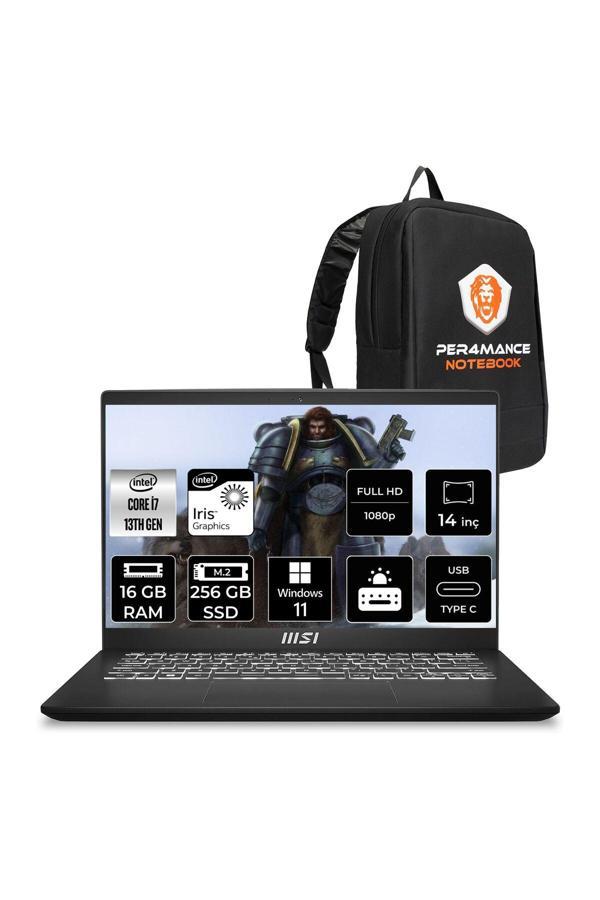 MSI Modern 14 i7 1355U 16GB 256GB SSD 14" FHD 60Hz W11P Taşınabilir Bilgisayar F13MG & PER4 ÇANTA - Image 1