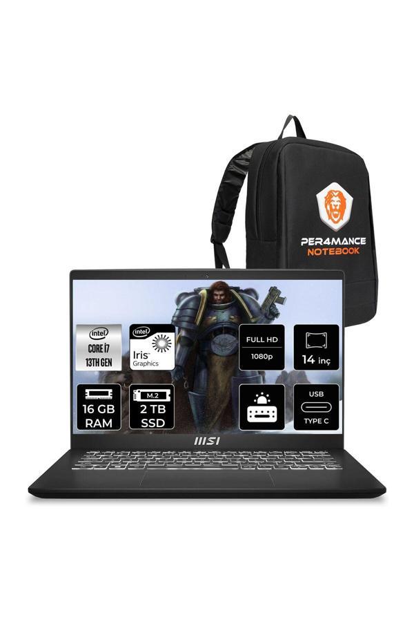 MSI Modern 14 i7 1355U 16GB 2TB SSD 14" FHD 60Hz FDOS Taşınabilir Bilgisayar F13MG & PER4 ÇANTA - Image 1