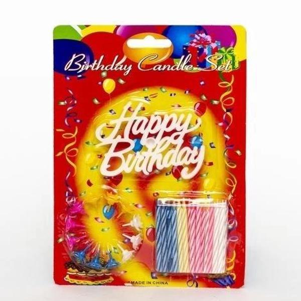 Rengarenk Mumlu Beyaz Happy Birthday Yazılı Doğum Günü Mumu 12 Adet - Image 1