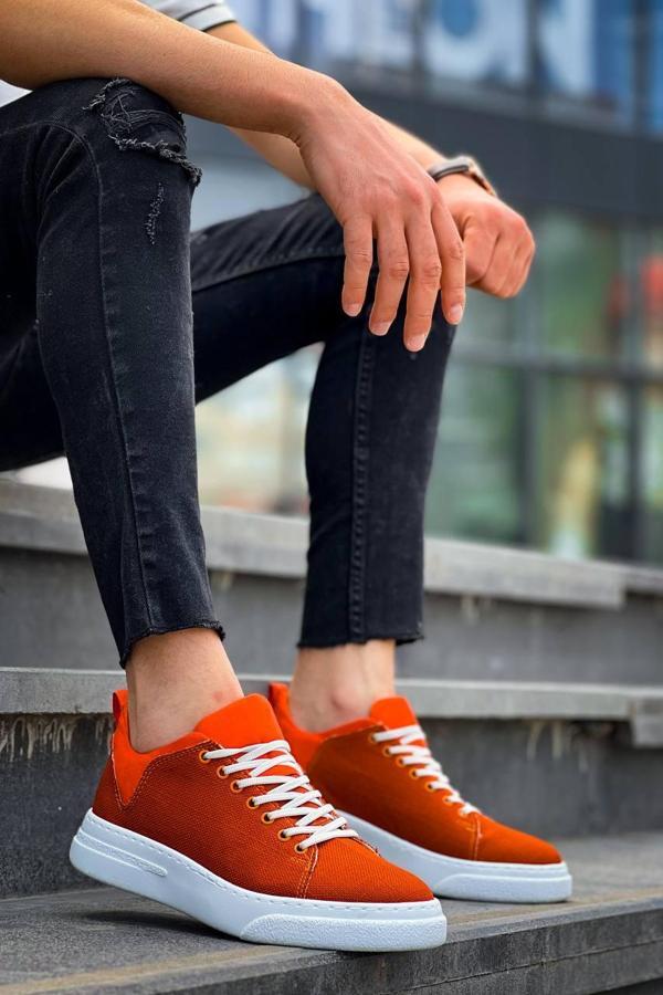 KB-X204 Kuback Turuncu Keten Beyaz Yüksek Taban Günlük Erkek Spor Ayakkabı - Image 1