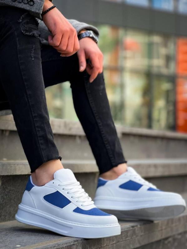 KB-X8 Kuback Beyaz Cilt Mavi Süet Detaylı Beyaz Yüksek Taban Günlük Spor Ayakkabı - Image 1