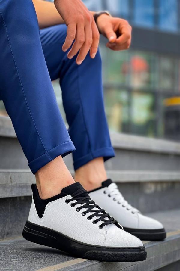 KB-X204 Kuback Beyaz Siyah Keten Siyah Yüksek Taban Günlük Erkek Spor Ayakkabı - Image 1
