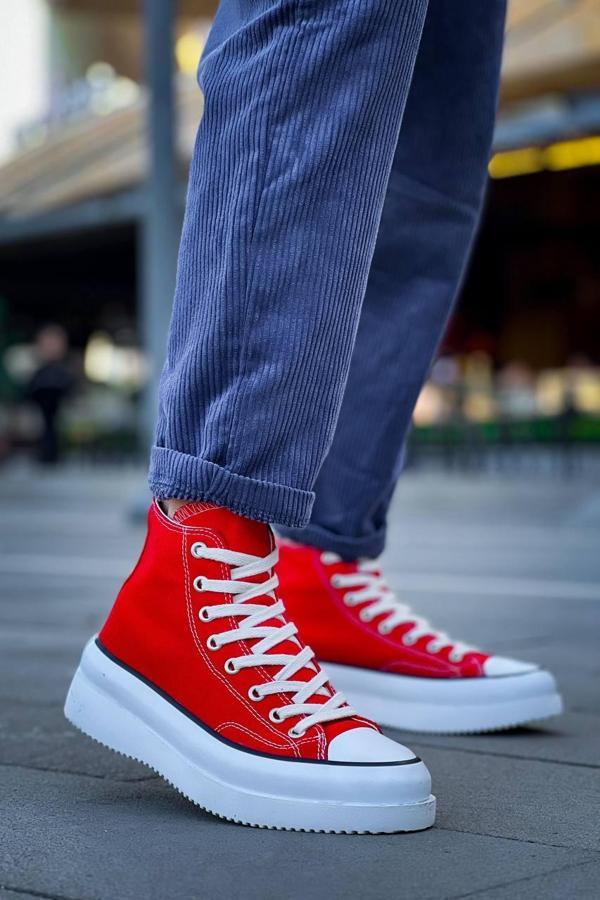 KB-CX-3 Kuback Uzun Kırmızı Keten Beyaz Yüksek Taban Spor Ayakkabı - Image 1