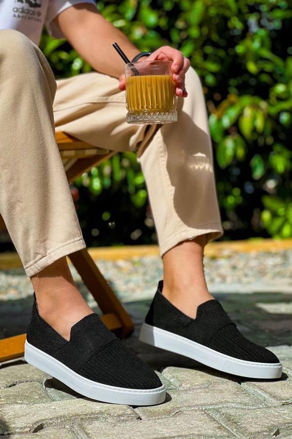 KB-114  Kuback Siyah Triko Yüksek Taban Bağcıksız Günlük Erkek Ayakkabı - Image 1